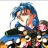 Pixelated static image of a character with blue hair and orange facial features holding a dark green object against a white background.