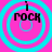 Four identical cyan concentric circles on a bright pink background with black text reading "i ROCK" above each circle.