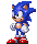 Pixel art character with blue spines, white gloves, red shoes, and brown face details in multiple poses against gray background.
