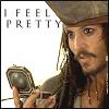 A person with long brown hair and a tricorn hat holds an open pocket watch while text reads 'I FEEL PRETTY' in the upper left.