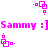 Pixelated pink icon with 'Sammy :]' text and four distinct square-based animation states showing movement of small squares and dots.