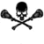 Black and white pixelated skull with crossed bones on a plain background.