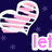 Pixelated heart-shaped icons with pink and white stripes on a dark blue starry background, partially overlaid by pink text fragments.