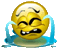Animated yellow emoji face with closed eyes, furrowed brows, and gritted teeth crying blue tears into a puddle.
