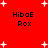 Red background with white starbursts and repeated black text "HibaE Rox" in four quadrants.