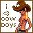 Pixel art buddy icon featuring a cowboy-themed character with text "i 3 cow boys" on the left side, set against a white background with brown border.