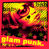 A static image of a stylized face with glowing eyes, surrounded by text and stars on a red background.