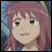 A 48x48 pixel buddy icon featuring a split composition with an anime-style character on the left and stylized text on the right against a black background.
