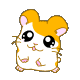 nine pixelated hamster icons with orange and white fur, pink inner ears, black eyes, and small pink paws on a gray background