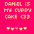 Pixelated text on bright pink background with yellow and red heart symbols below.