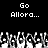 Black background with white pixelated text reading "Go Allora..." repeated twice above a of pixelated hands raised in a crowd gesture