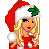 Animated Christmas-themed buddy icon featuring a blonde female character in Santa outfit with holly, showing frame-by-frame animation of body movement and text color changes.