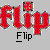 Pixelated red text 'Flip' with a smaller pixelated square above it, and black text '_Flip' below on gray background.