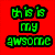 Pixelated text in green and red on contrasting backgrounds, with green text on red background reading 'this is my awesome' and red text on green background reading 'icon is my awesome'.