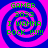 Four identical pixelated display green text over a blue and pink spiral background with no visible animation changes