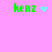 Green 'henz' text on pink background with four distinct light blue pixel patterns: heart, starburst, scattered dots, and no pattern.
