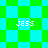 Green and cyan checkered background with four instances of the text 'JESS' in white pixelated font.