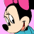 Pixelated cartoon icon of a character with black hair, large pink bow, and teal clothing against light purple background.