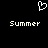 A black background displays a white pixelated heart symbol above two identical 'Summer' text strings in pixelated font.
