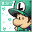 Pixelated character with green cap and shirt, brown hair, beige skin, wearing blue overalls; background has 'BABY' text and heart/cross symbols.