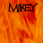 Animated icon with orange flame-like background and black text 'MIKEY' in three positions