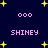 Dark blue background with yellow star shapes and pink pixelated text reading SHINEY surrounded by three of 000 symbols