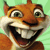 Animated cartoon squirrel with wide eyes and open mouth showing teeth, set against light green background with text overlays.