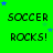 Green background with repeated 'SOCCER ROCKS!' text and blue stars in various positions across a
