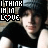 repeated pixelated images showing a person in a black shirt and dark cap with text "I THINK IM IN LOVE" above, where the heart symbol changes from white to red