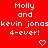 Red background with repeated white pixel text 'Molly and kevin jonas 4-ever!' and heart symbols, partially cropped at bottom right.