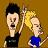 Pixelated static image of two cartoon characters with exaggerated features against a brown background, one holding a stick-like object.