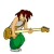 Pixelated character with brown hair plays electric guitar in green pants, gray sleeveless shirt, and white shoes across four sequential poses.