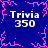 Blue background with pink pixelated border and central starburst, four identical white text blocks reading "Trivia 350" arranged in a