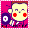 A cartoon character with red cheeks holds a vinyl record against a pink background, displaying 'I <3 MUSIC!' text.