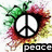 Pixelated peace symbol surrounded by colorful splatter with 'PEACE' text below, set against a white background.