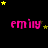 Black background with pink text 'emily' and yellow stars in various positions across three