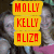 A static image of three people with yellow text boxes reading MOLLY KELLY ALIZA and a banner saying BEST FRIENDS, plus smiley faces at the bottom.