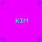 Cyan text 'KIM' appears four times on a bright purple background with scattered dark blue star shapes.