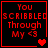 Red pixelated text reads 'You Scribbled Through My <3' with heart symbols changing across four on a black background