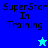 Four display "SuperStar In Training" text with a star icon; top-left and bottom-right show a cyan star, top-right and bottom-left show a blue star