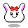 Pixel art bunny head with red bow, pink inner ears, and four distinct facial expressions on gray background.