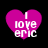 Four identical pink heart-shaped icons with white text reading "I love eric" on a black background, arranged in a