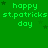 Green background with repeated pixelated text 'happy st.patricks day' and small star symbols in a