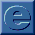 Two side-by-side square icons with blue backgrounds, each containing a stylized lowercase 'e' with a circular outline and a horizontal line, differing in outline color and line position.