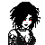 Pixel art contact sheet showing four frames of an animated icon with gothic character and text elements arranged in a 2x2 grid.