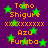 Purple background with green stars and orange text reading Tomo Shigure, Azu Furuba, and xxxxxxxxxxx in repeating pattern.