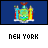 A contact sheet of six animated frames showing the New York state seal with "NEW YORK" text in different colors against a white background, arranged in two rows of three on a gray backdrop.