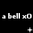 A black background displays repeated white text 'a bell xO' with animated white symbols changing below each text instance.