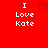 Red background with white pixelated text "I Love Kate" on both sides and a pixelated red heart symbol between them.