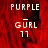 Pixelated text on a red background with a gray ; 'PURPLE' appears above 'GÜRL' and '11' in white block letters